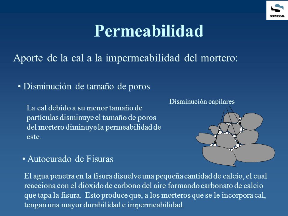 Permeabilidad Aporte de la cal a la impermeabilidad del mortero: