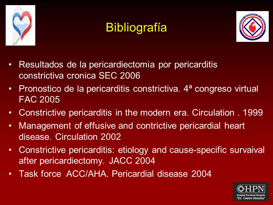 Bibliografía Resultados de la pericardiectomia por pericarditis constrictiva cronica SEC