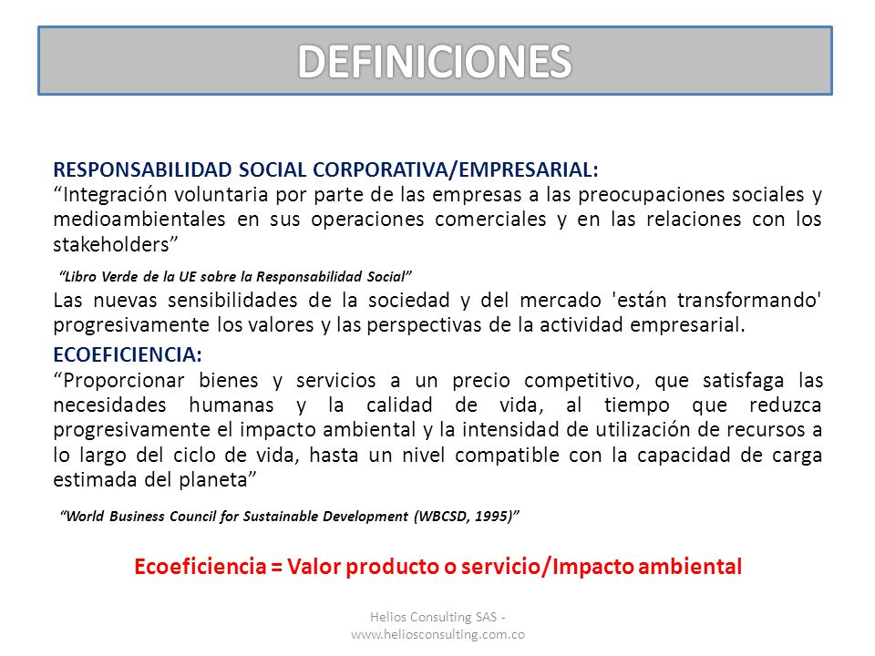 Ecoeficiencia = Valor producto o servicio/Impacto ambiental