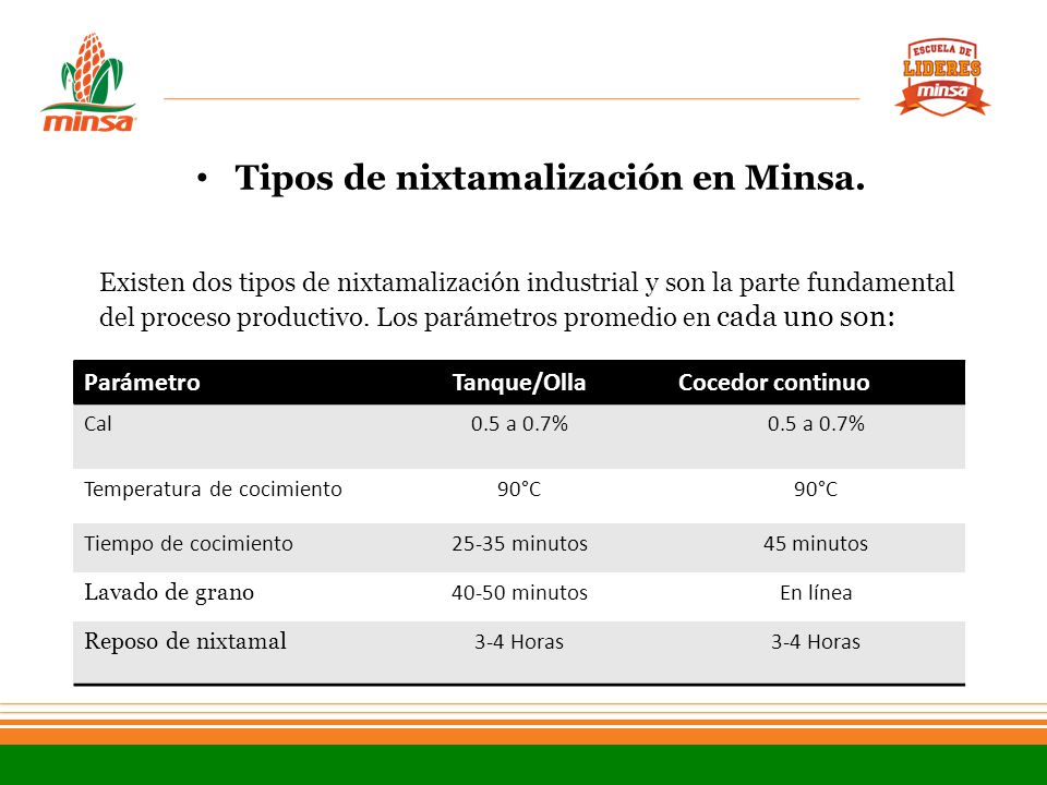 Tipos de nixtamalización en Minsa.