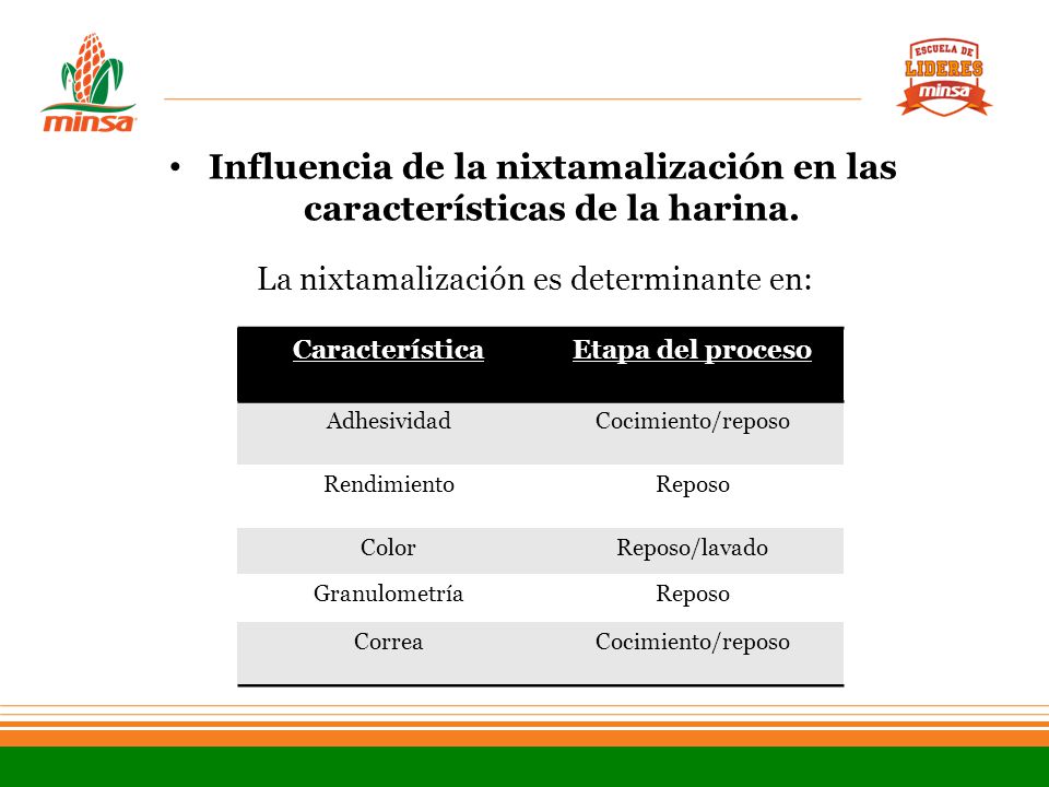 Influencia de la nixtamalización en las características de la harina.