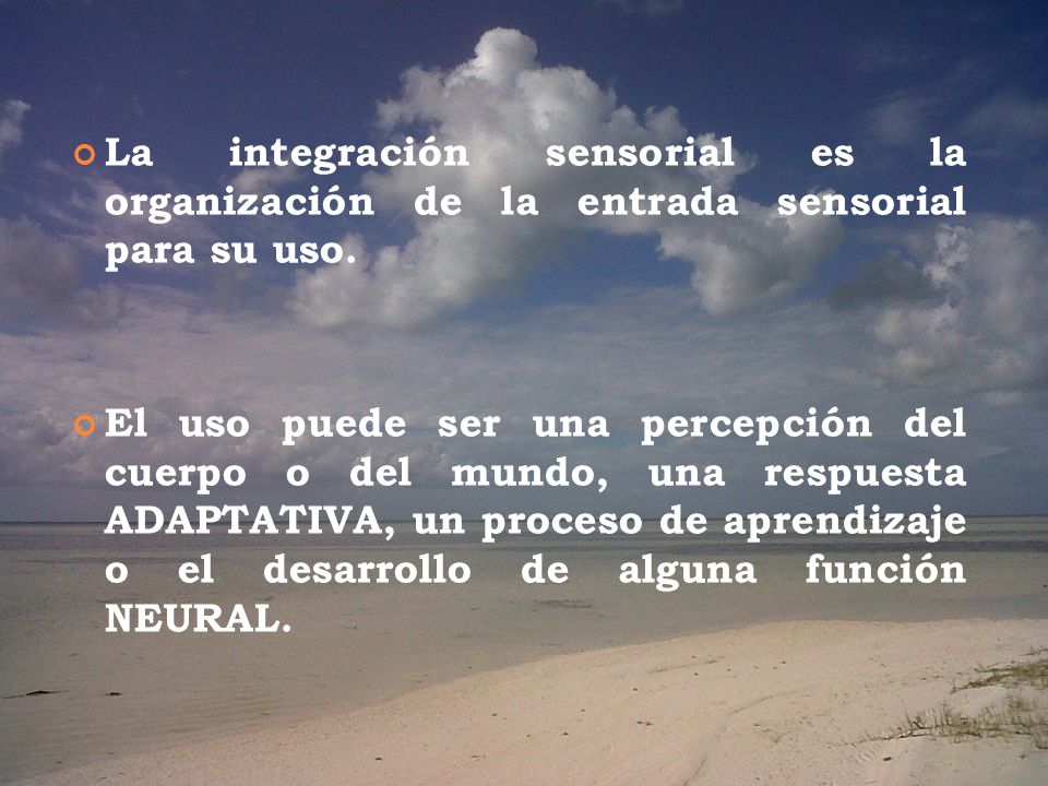 La integración sensorial es la organización de la entrada sensorial para su uso.