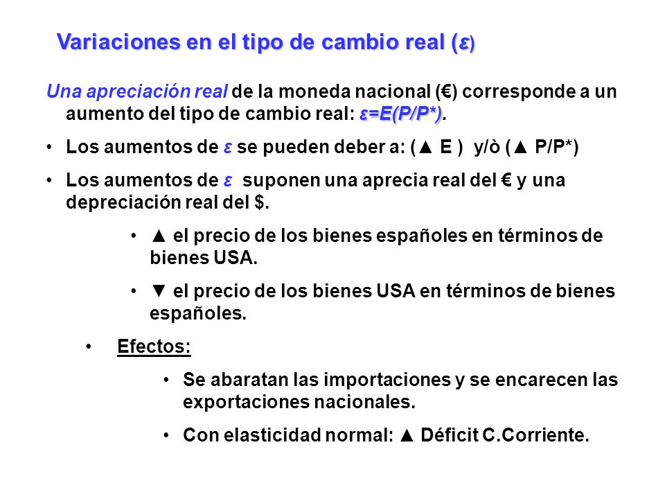 Variaciones en el tipo de cambio real (ε)