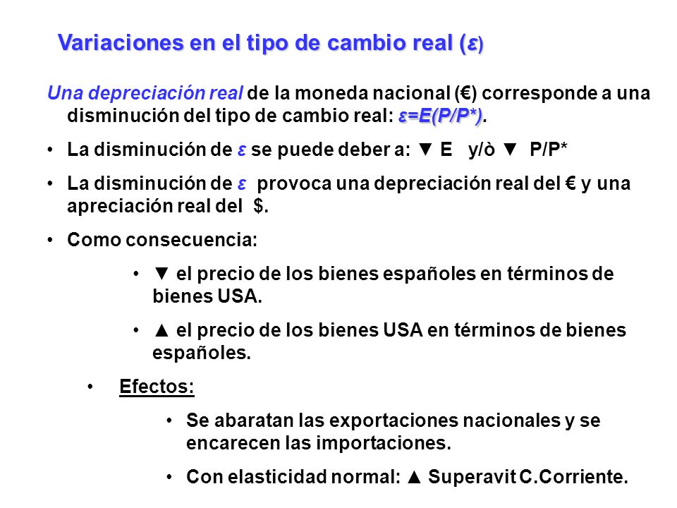 Variaciones en el tipo de cambio real (ε)