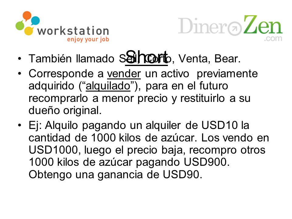 Short También llamado Sell, Corto, Venta, Bear.