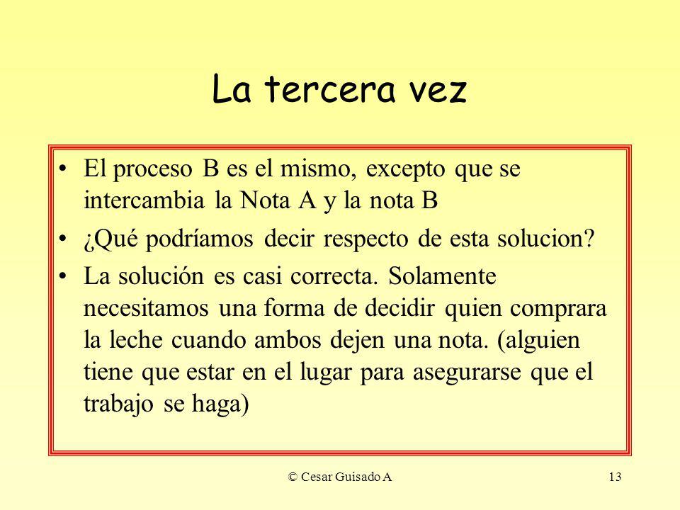La tercera vez El proceso B es el mismo, excepto que se intercambia la Nota A y la nota B. ¿Qué podríamos decir respecto de esta solucion