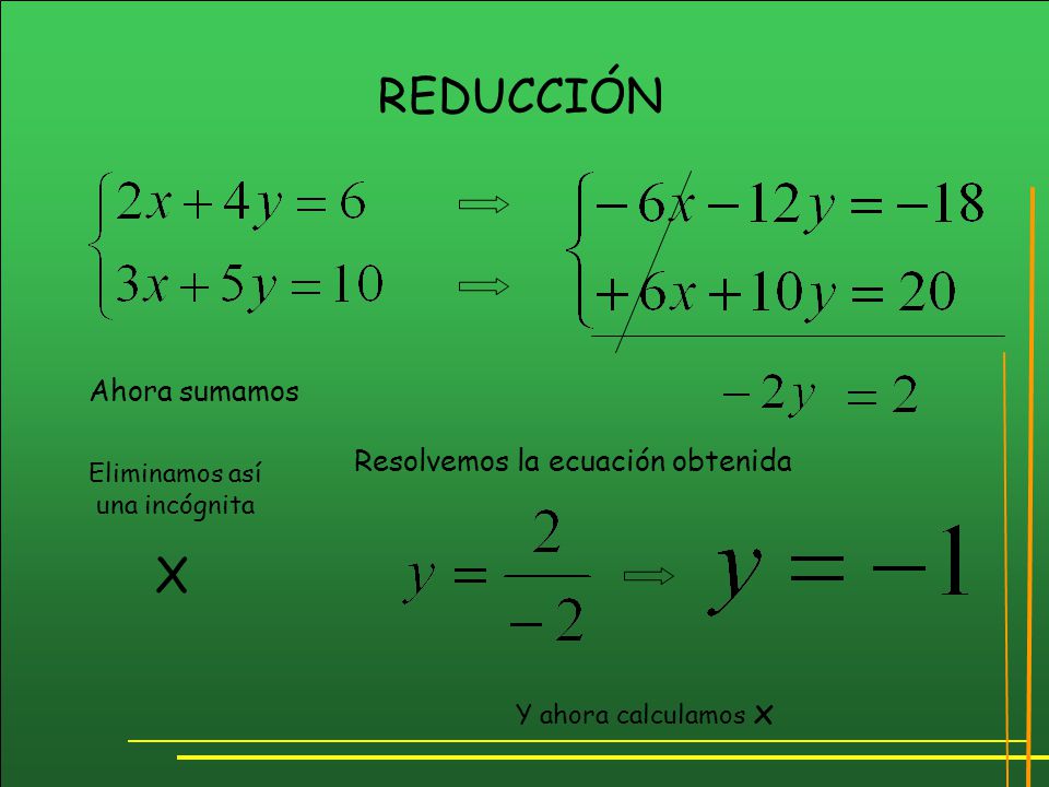 REDUCCIÓN X Ahora sumamos Resolvemos la ecuación obtenida