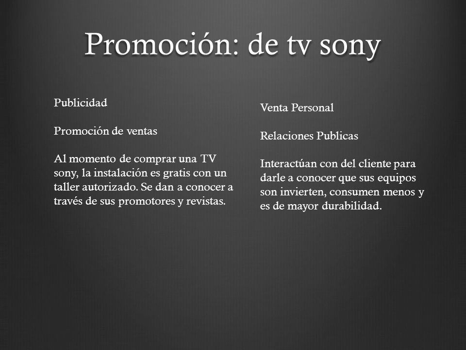 Promoción: de tv sony Publicidad Venta Personal Promoción de ventas