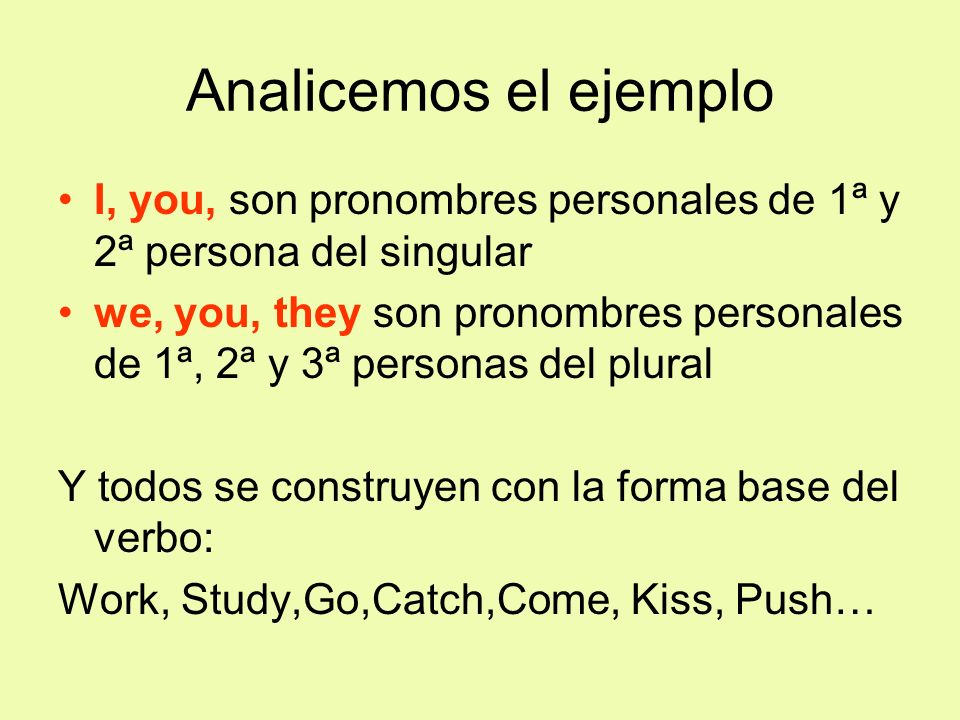 Analicemos el ejemplo I, you, son pronombres personales de 1ª y 2ª persona del singular.