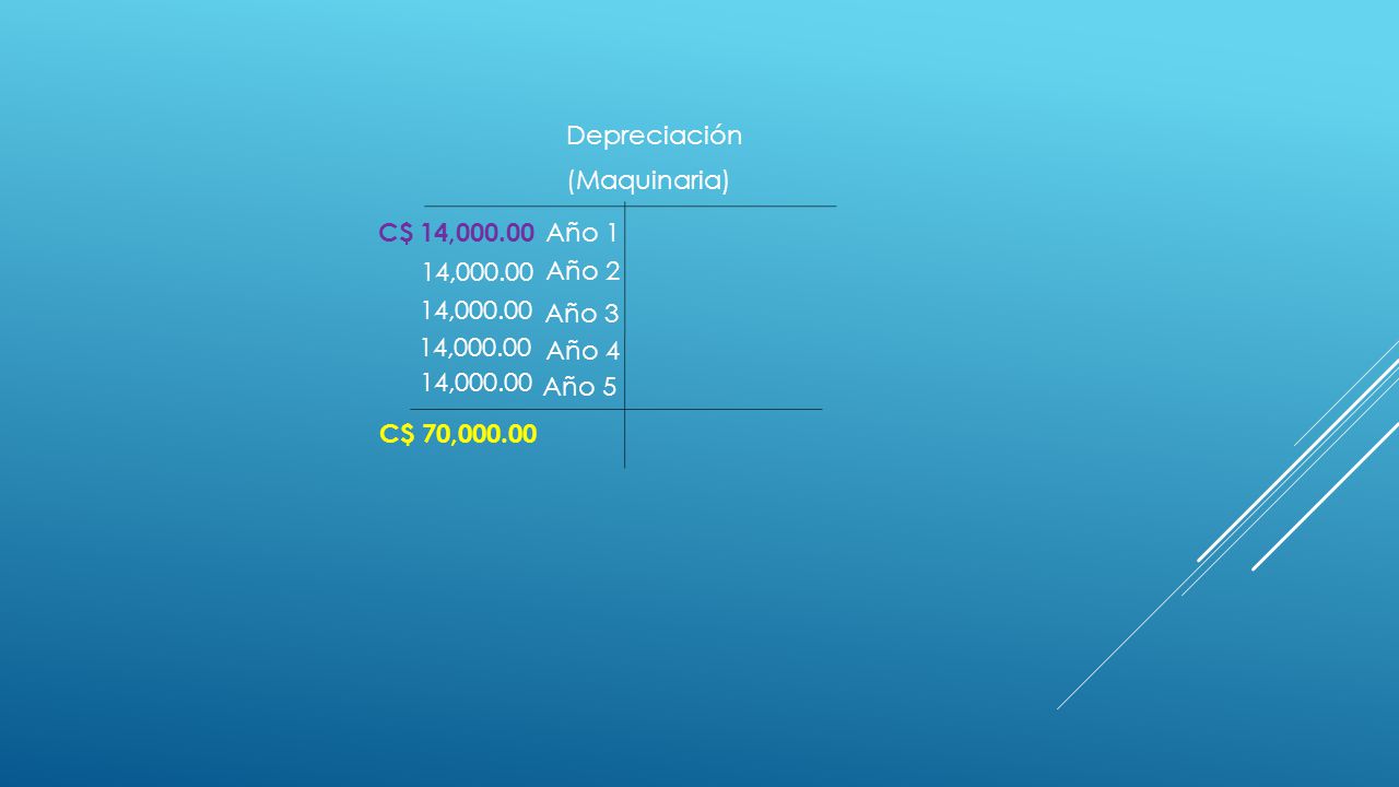 Depreciación (Maquinaria) C$ 14, Año 1. 14, Año 2. 14, Año 3. 14,