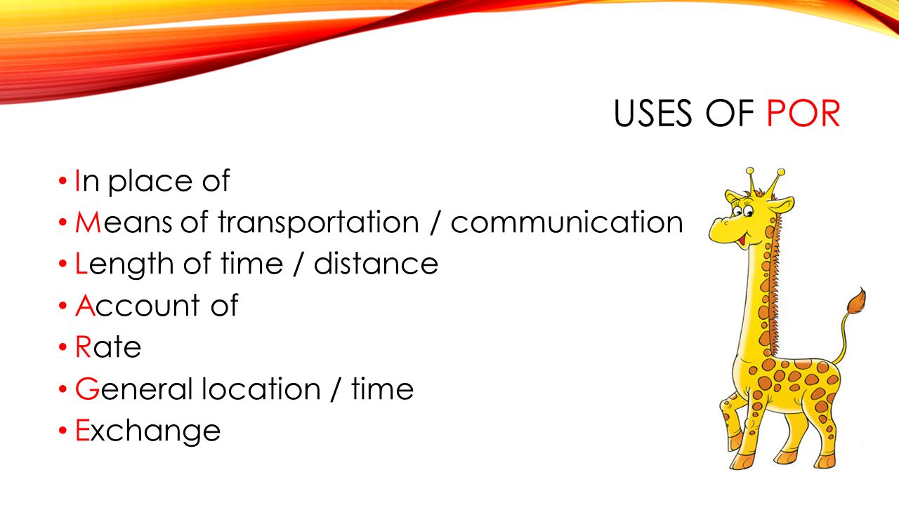 Uses of por In place of Means of transportation / communication