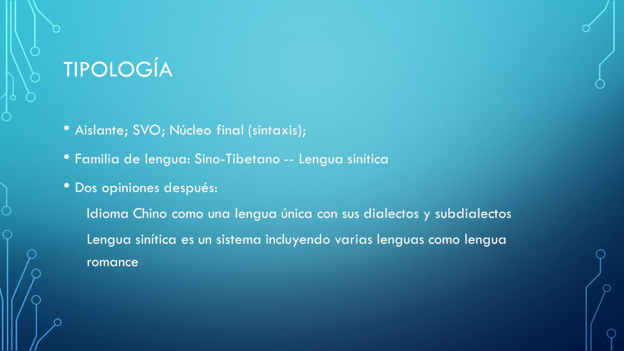 Tipología Aislante; SVO; Núcleo final (sintaxis);