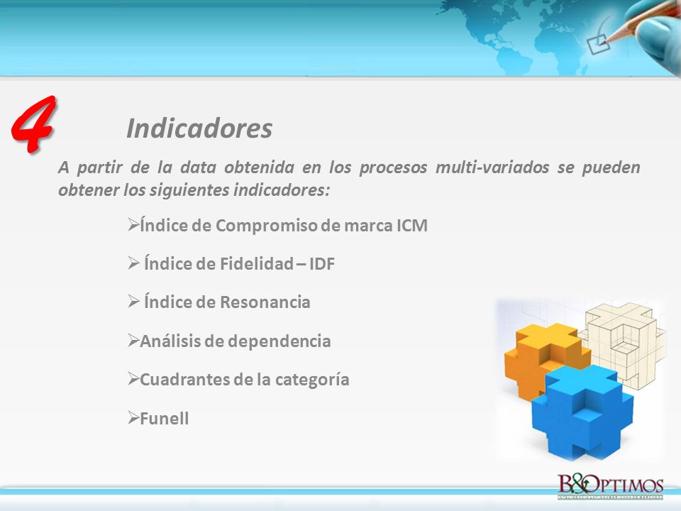 4 Indicadores. A partir de la data obtenida en los procesos multi-variados se pueden obtener los siguientes indicadores: