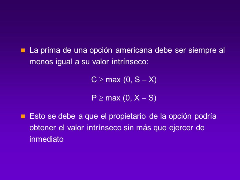La prima de una opción americana debe ser siempre al menos igual a su valor intrínseco: