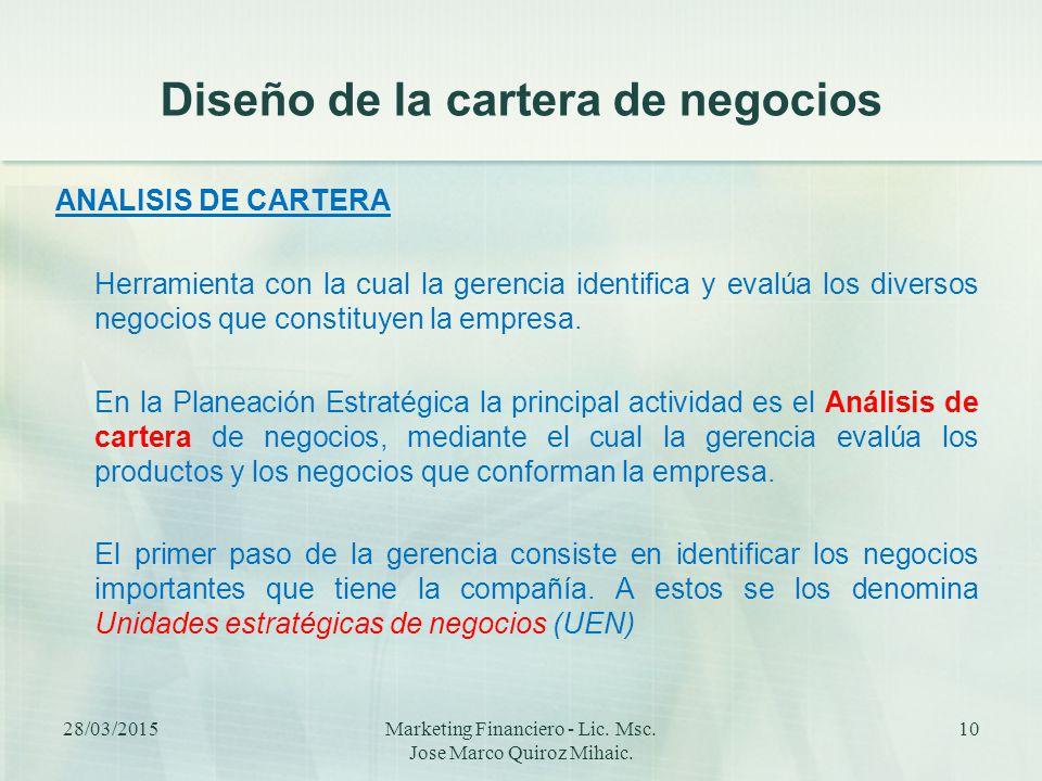 Diseño de la cartera de negocios