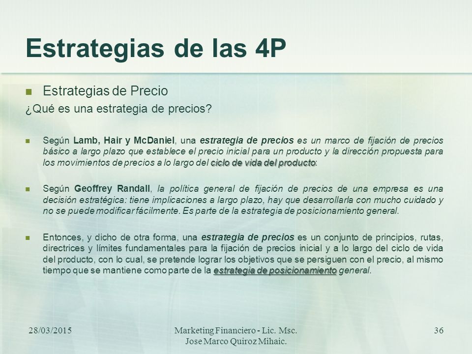 Marketing Financiero - Lic. Msc. Jose Marco Quiroz Mihaic.