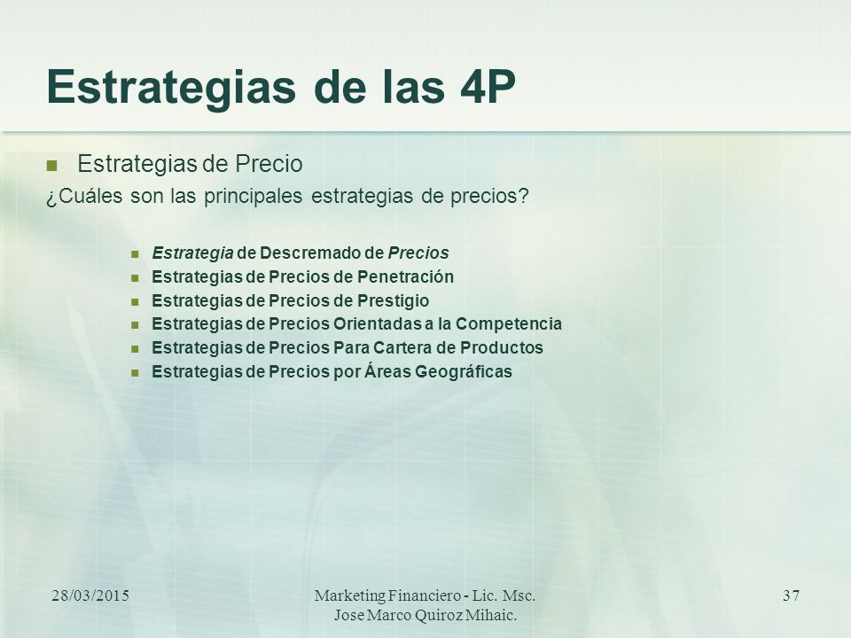 Marketing Financiero - Lic. Msc. Jose Marco Quiroz Mihaic.