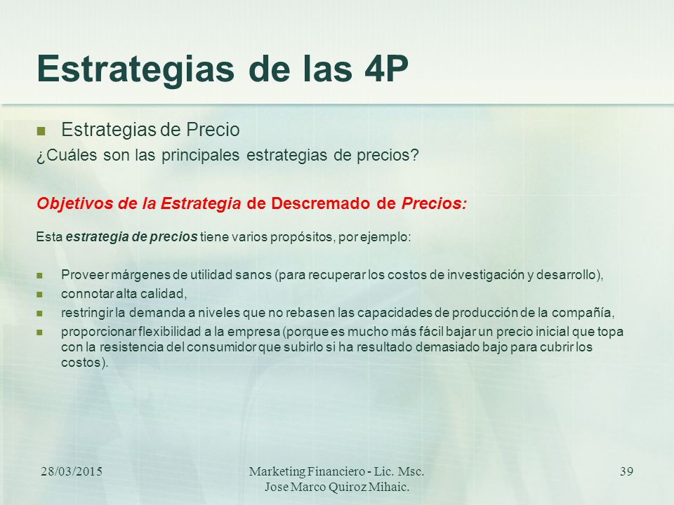 Marketing Financiero - Lic. Msc. Jose Marco Quiroz Mihaic.