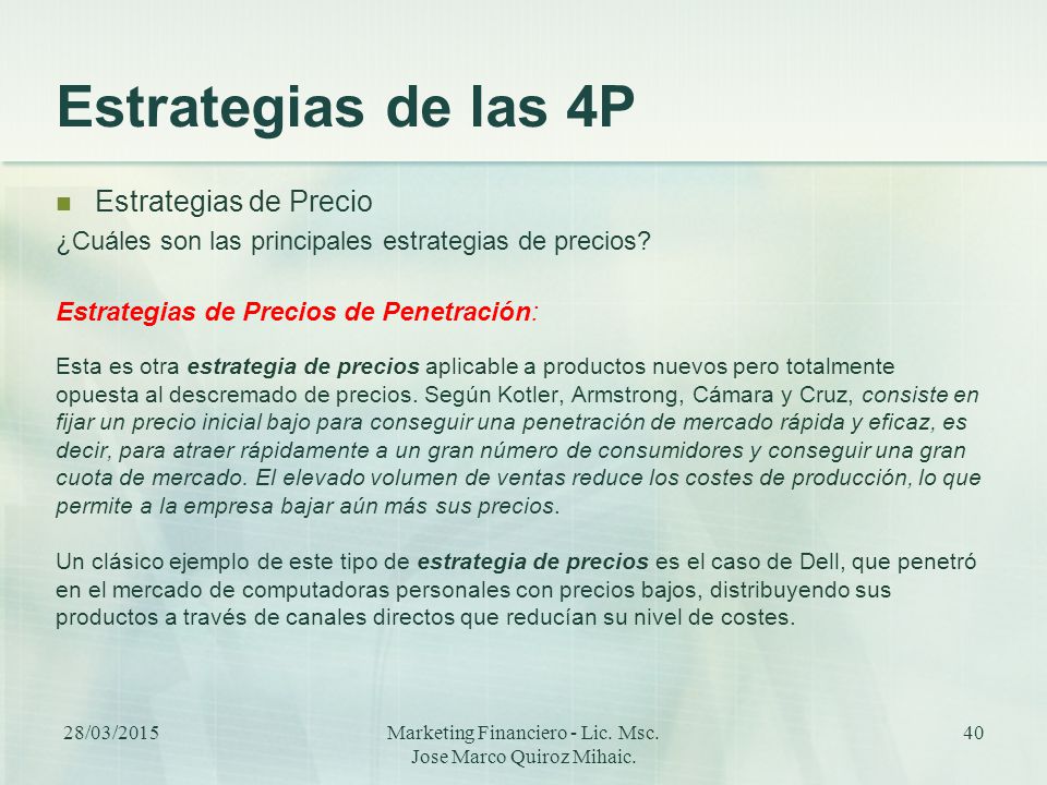 Marketing Financiero - Lic. Msc. Jose Marco Quiroz Mihaic.