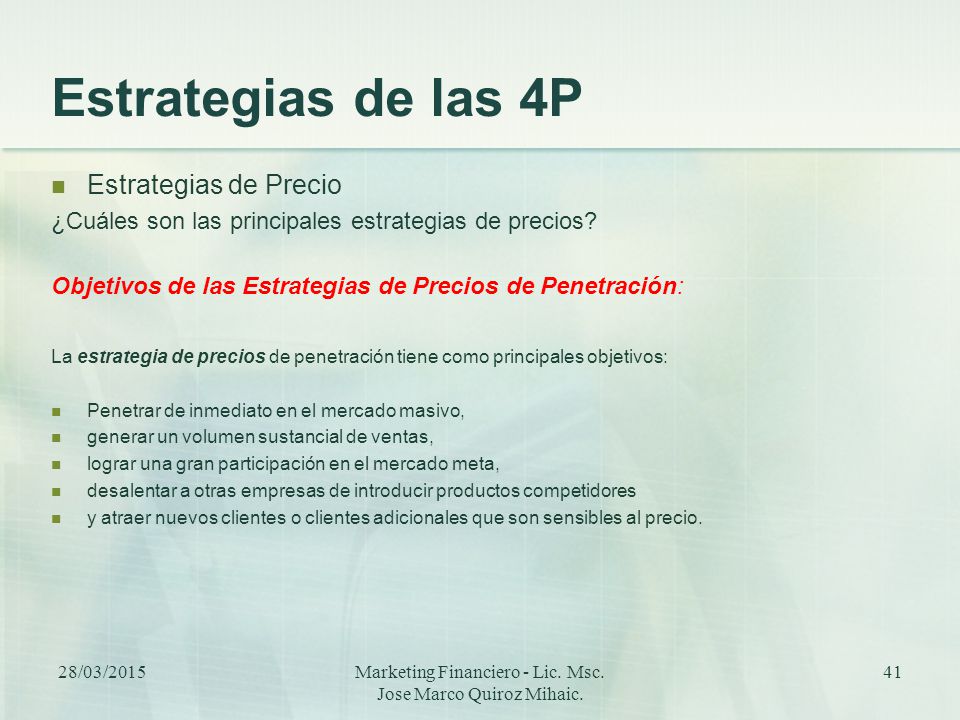 Marketing Financiero - Lic. Msc. Jose Marco Quiroz Mihaic.