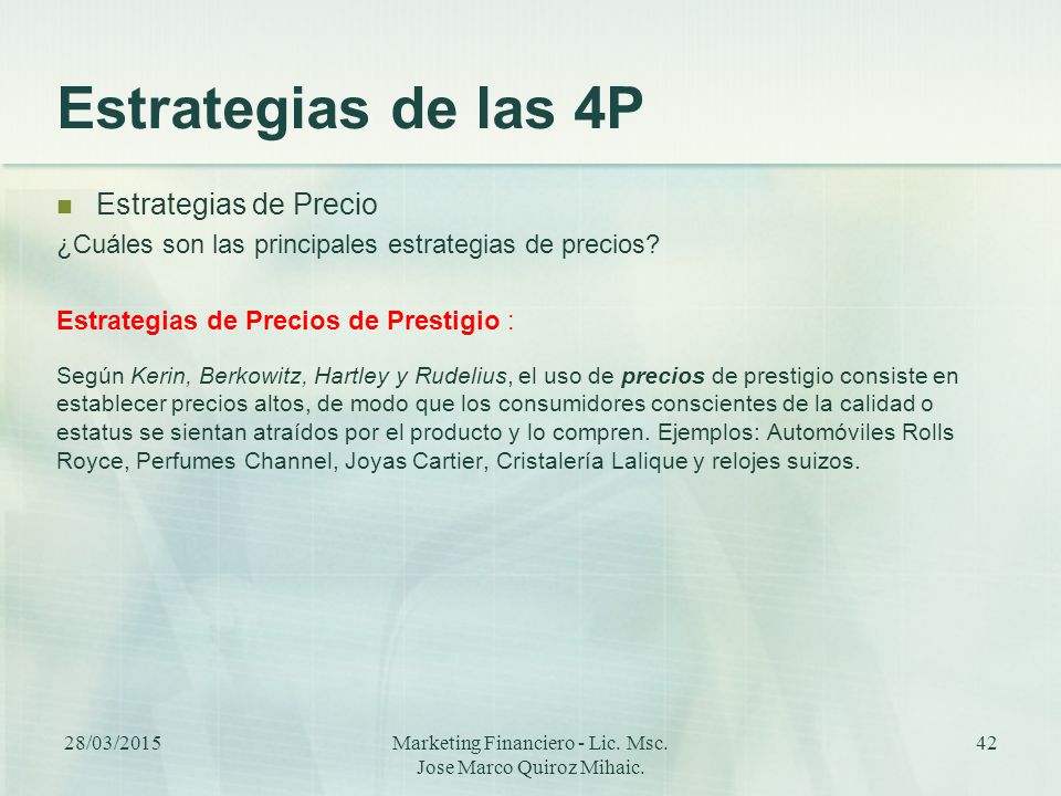 Marketing Financiero - Lic. Msc. Jose Marco Quiroz Mihaic.
