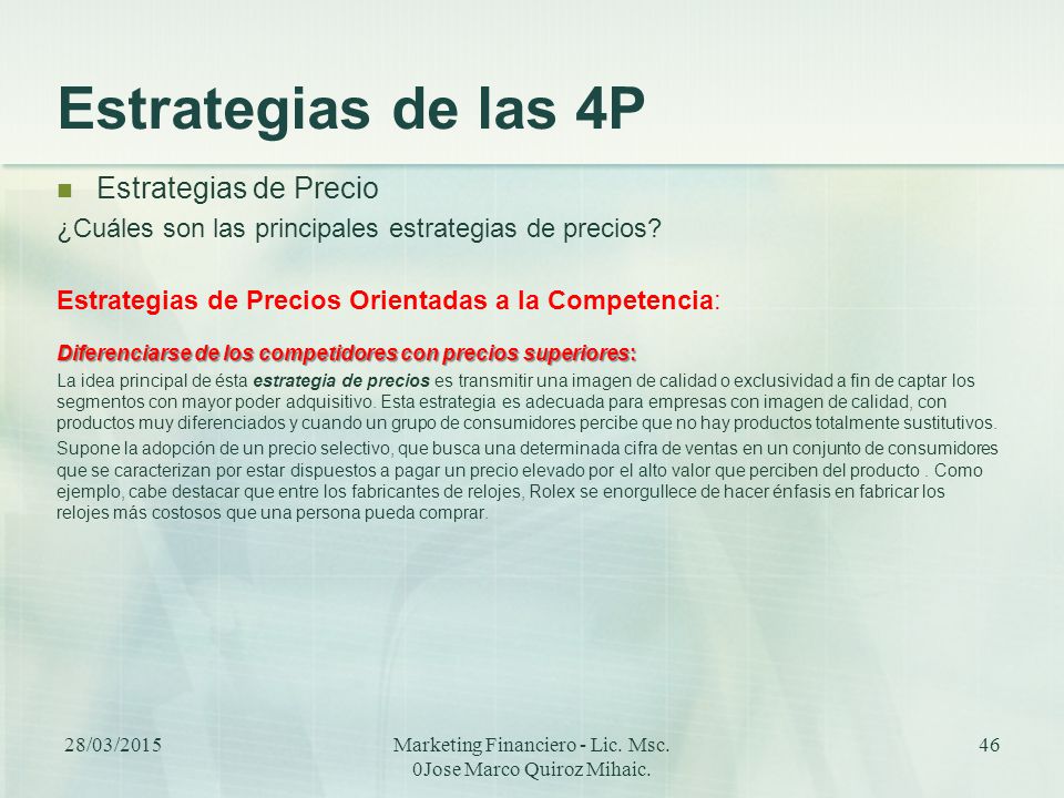 Marketing Financiero - Lic. Msc. 0Jose Marco Quiroz Mihaic.