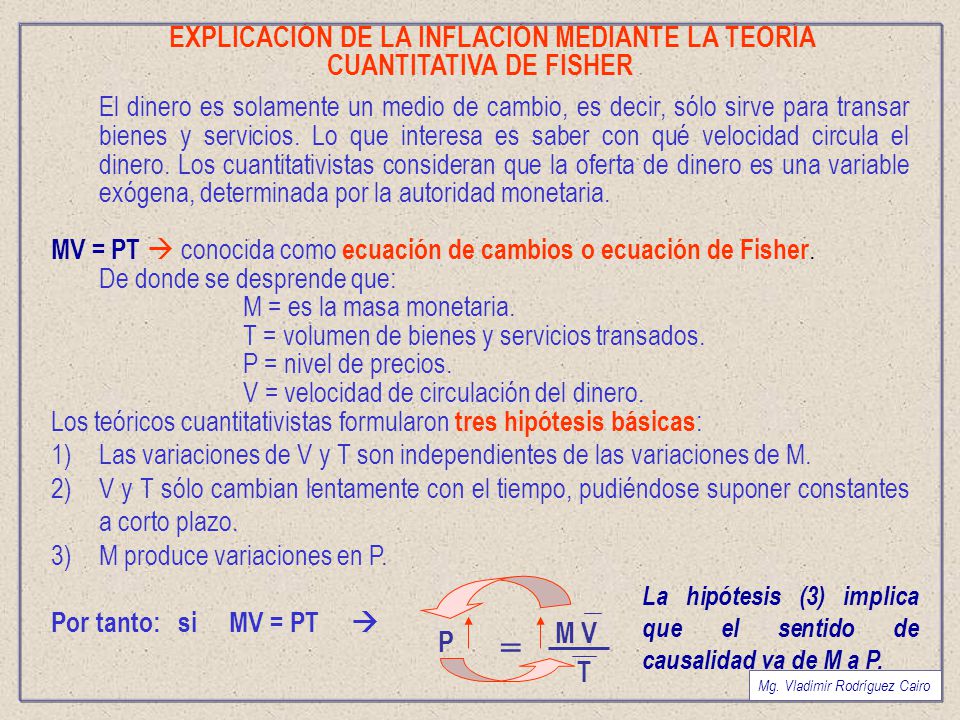 EXPLICACIÓN DE LA INFLACIÓN MEDIANTE LA TEORÍA CUANTITATIVA DE FISHER