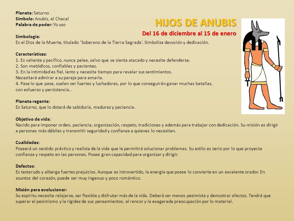 HIJOS DE ANUBIS Del 16 de diciembre al 15 de enero