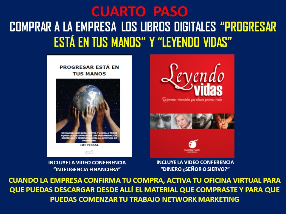 CUARTO PASO COMPRAR A LA EMPRESA LOS LIBROS DIGITALES PROGRESAR ESTÁ EN TUS MANOS Y LEYENDO VIDAS