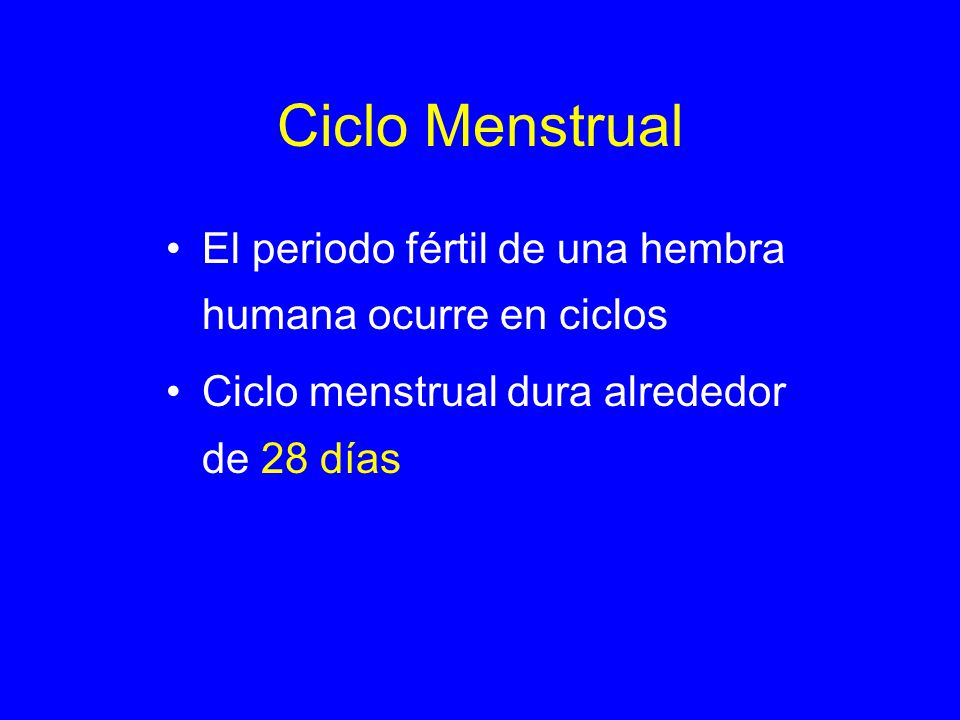 Ciclo Menstrual El periodo fértil de una hembra humana ocurre en ciclos.