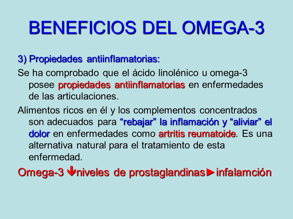 BENEFICIOS DEL OMEGA-3 Omega-3 niveles de prostaglandinas►infalamción