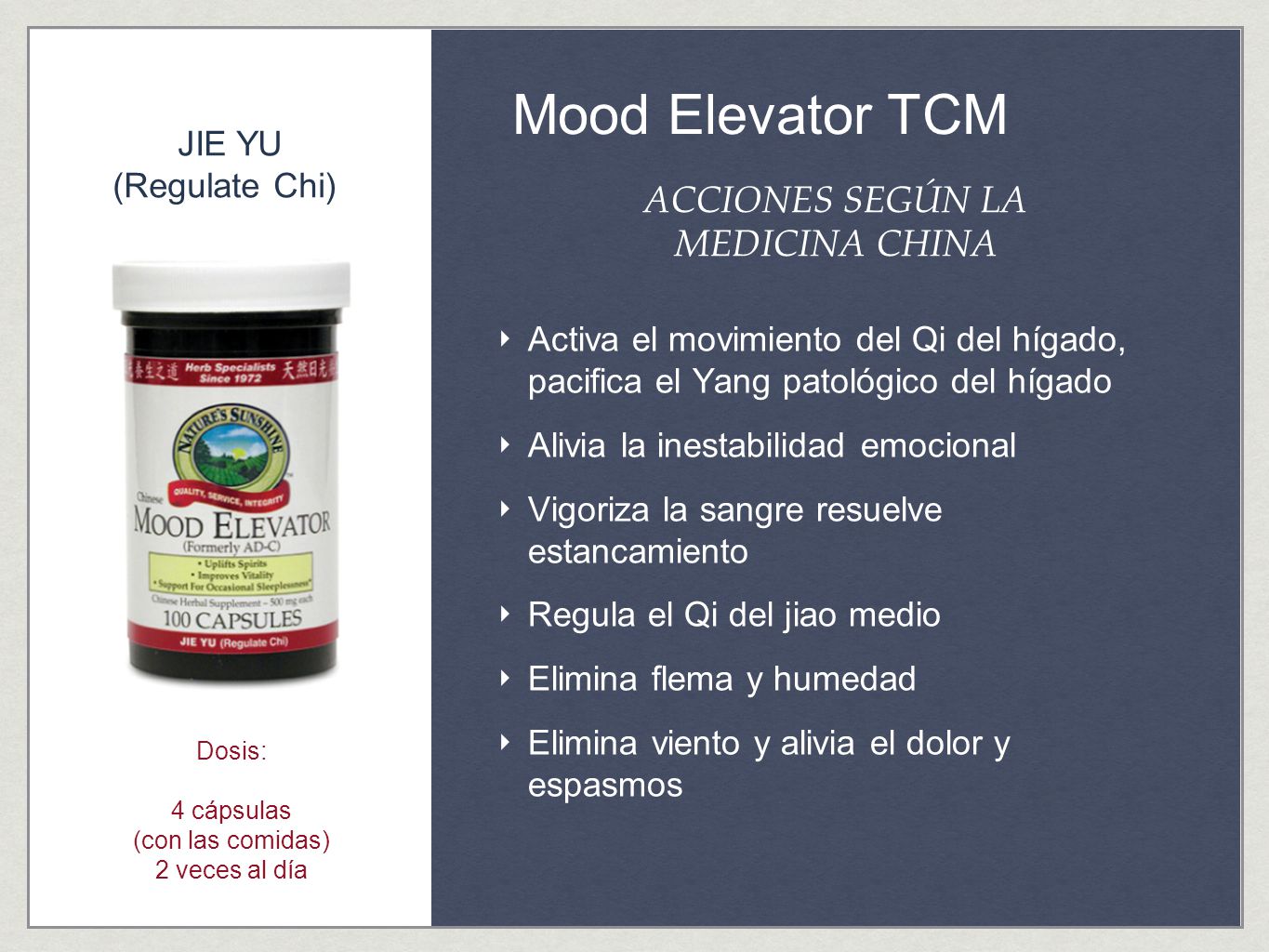 Mood Elevator TCM ACCIONES SEGÚN LA MEDICINA CHINA JIE YU