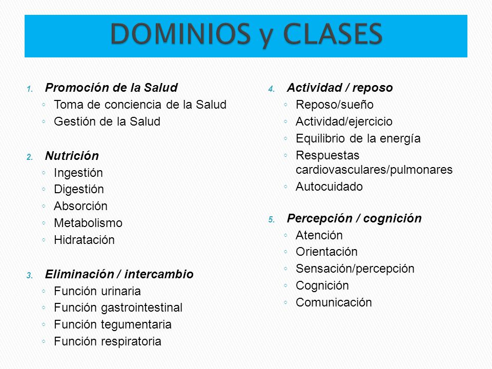 DOMINIOS y CLASES Promoción de la Salud Toma de conciencia de la Salud
