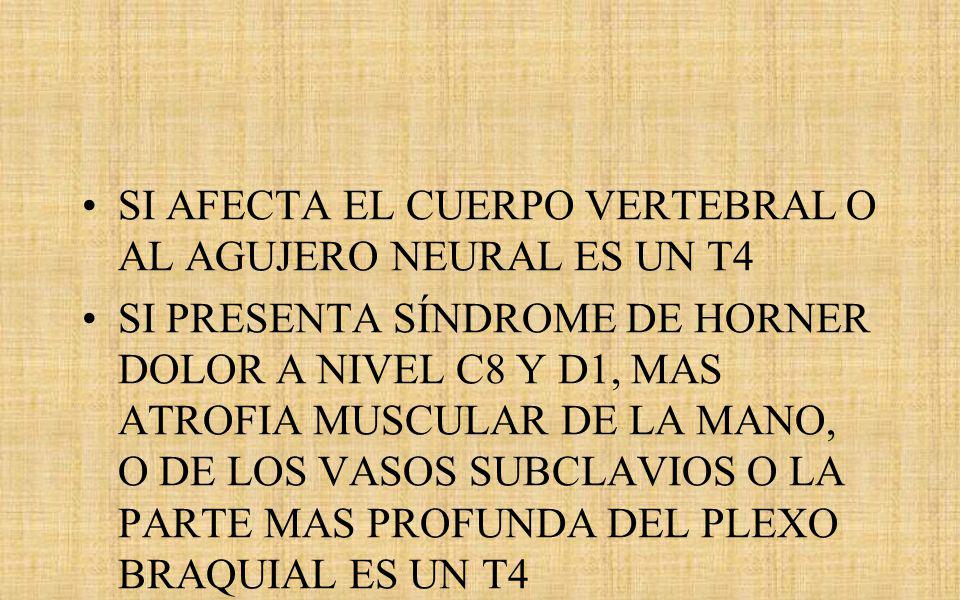 SI AFECTA EL CUERPO VERTEBRAL O AL AGUJERO NEURAL ES UN T4