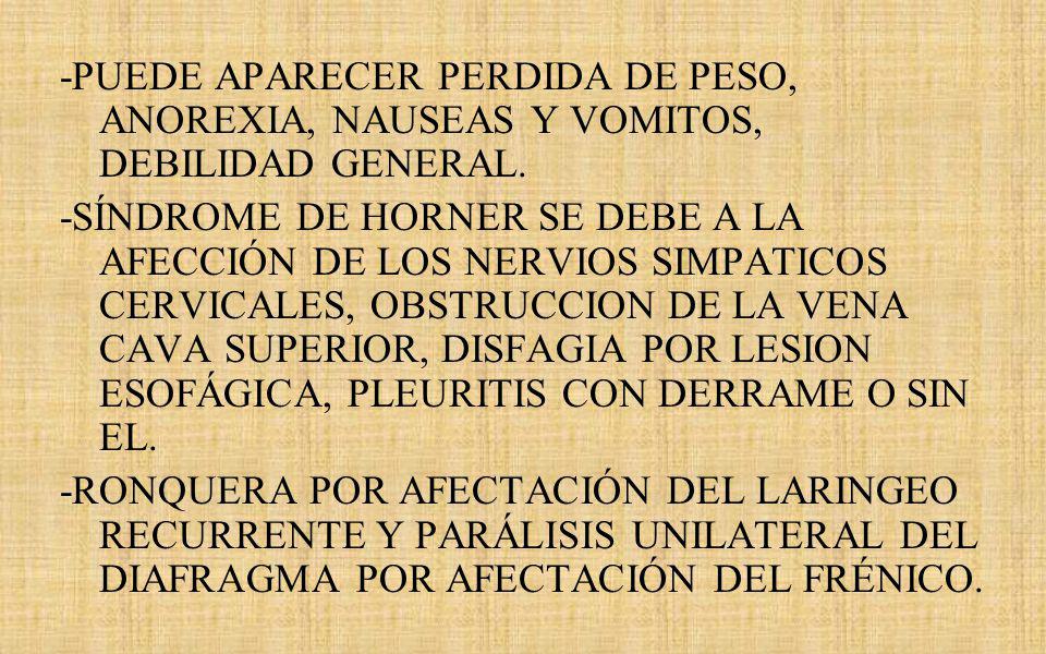 -PUEDE APARECER PERDIDA DE PESO, ANOREXIA, NAUSEAS Y VOMITOS, DEBILIDAD GENERAL.