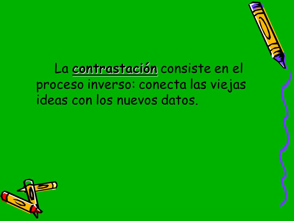 La contrastación consiste en el proceso inverso: conecta las viejas ideas con los nuevos datos.
