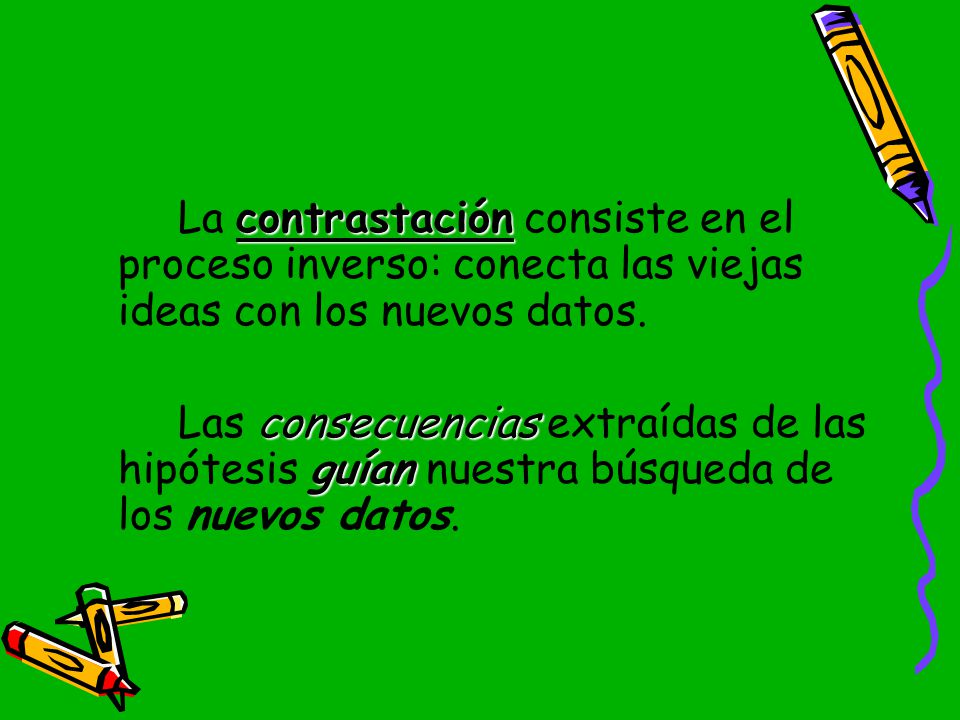 La contrastación consiste en el proceso inverso: conecta las viejas ideas con los nuevos datos.