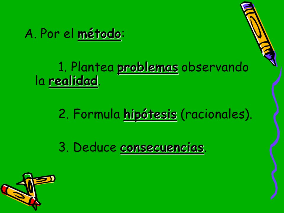 A. Por el método: 1. Plantea problemas observando la realidad.