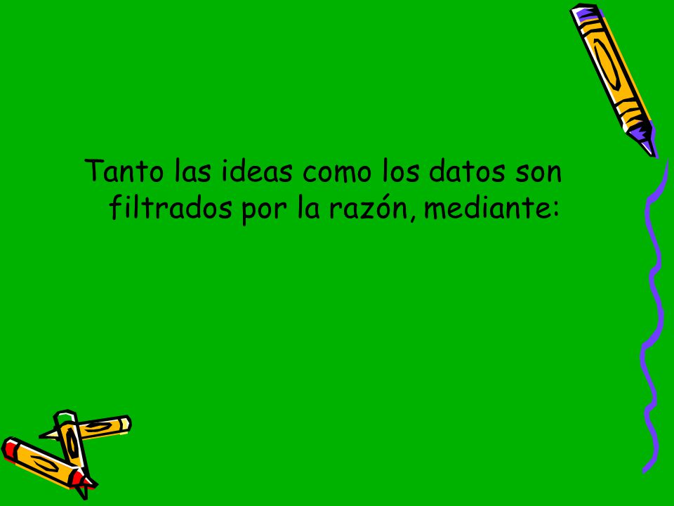 Tanto las ideas como los datos son filtrados por la razón, mediante: