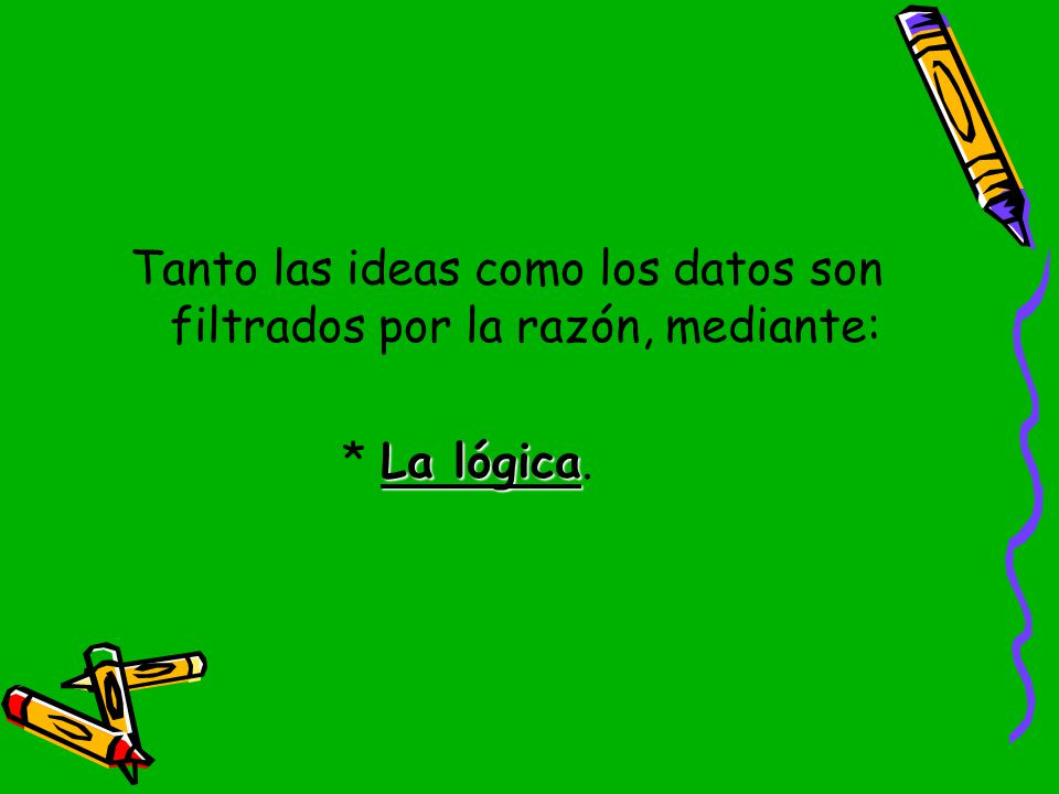 Tanto las ideas como los datos son filtrados por la razón, mediante: