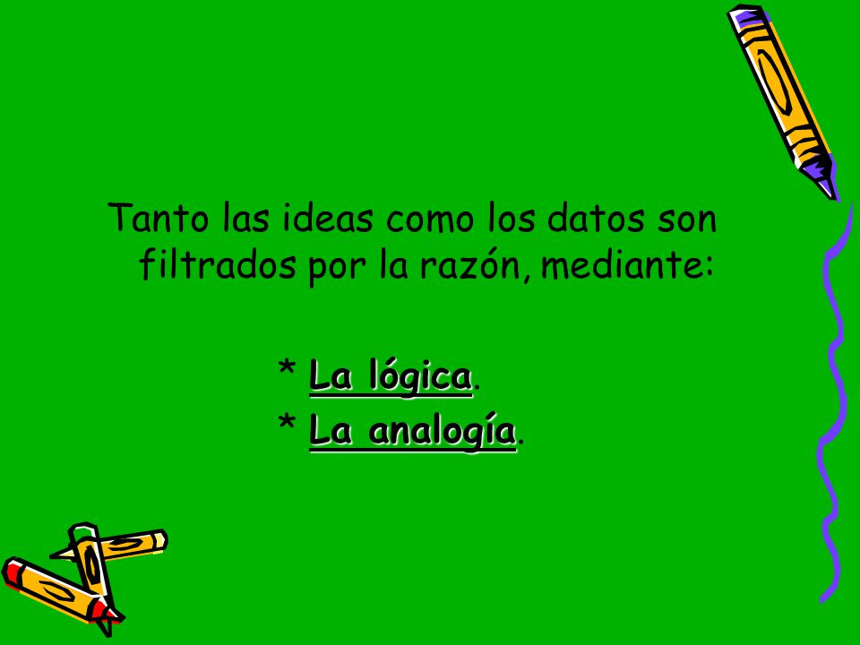 Tanto las ideas como los datos son filtrados por la razón, mediante: