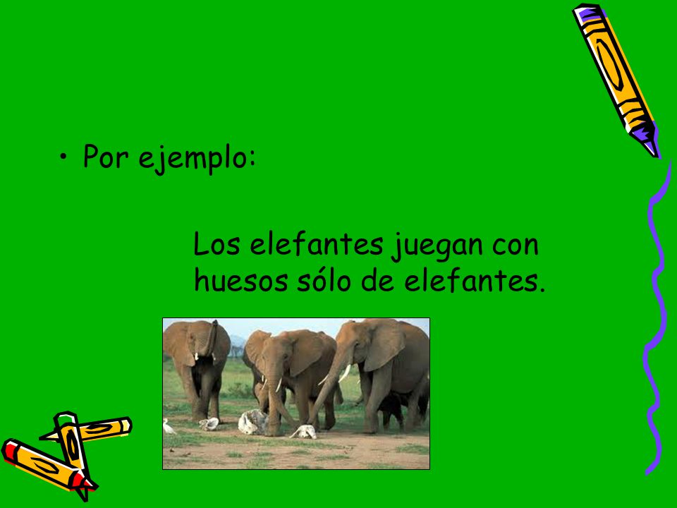 Por ejemplo: Los elefantes juegan con huesos sólo de elefantes.