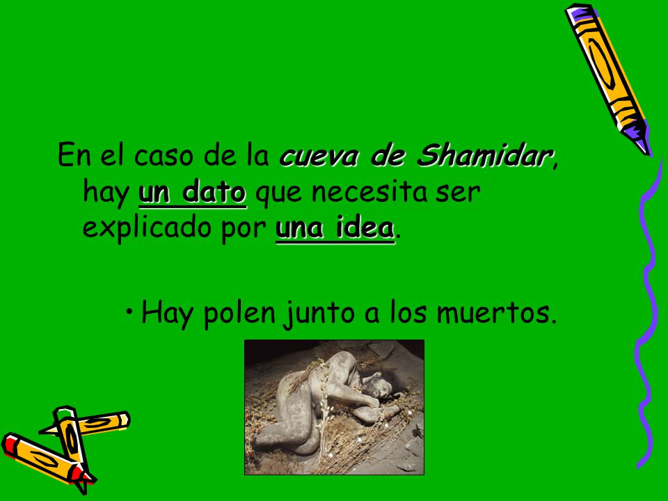 En el caso de la cueva de Shamidar, hay un dato que necesita ser explicado por una idea.