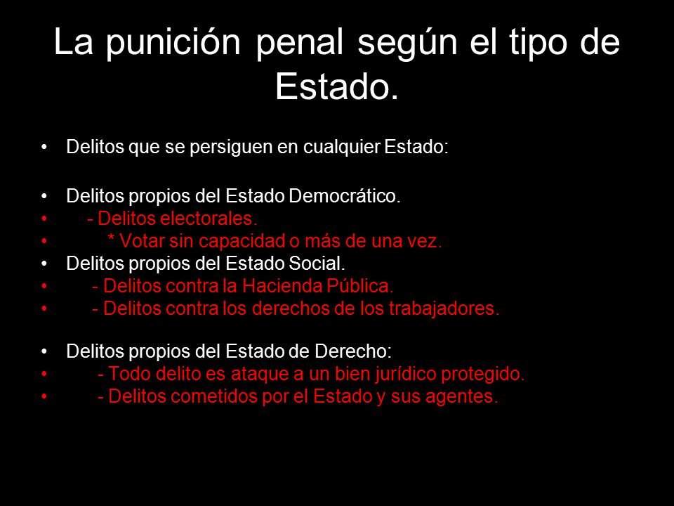 La punición penal según el tipo de Estado.