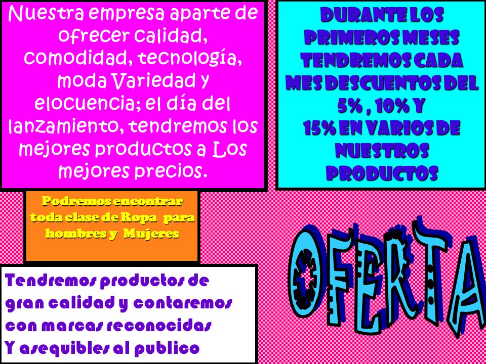 Nuestra empresa aparte de ofrecer calidad, comodidad, tecnología, moda Variedad y elocuencia; el día del lanzamiento, tendremos los mejores productos a Los mejores precios.