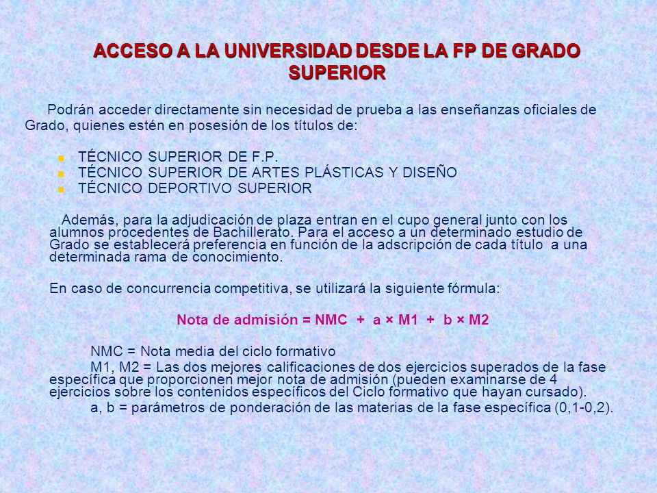 ACCESO A LA UNIVERSIDAD DESDE LA FP DE GRADO SUPERIOR