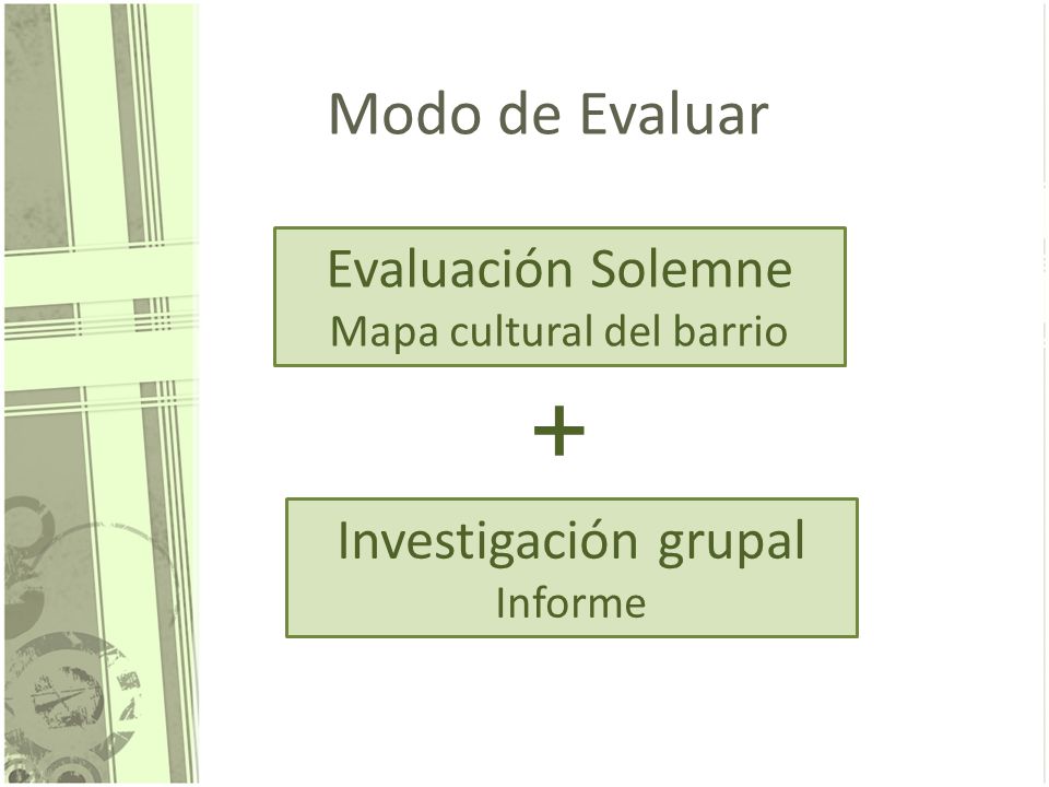 + Modo de Evaluar Evaluación Solemne Investigación grupal Informe