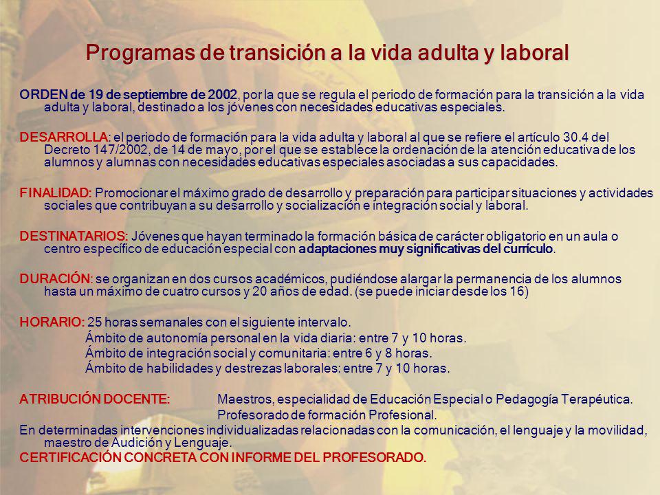 Programas de transición a la vida adulta y laboral