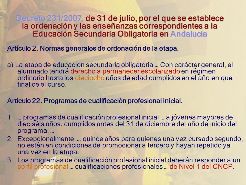 Decreto 231/2007, de 31 de julio, por el que se establece la ordenación y las enseñanzas correspondientes a la Educación Secundaria Obligatoria en Andalucía
