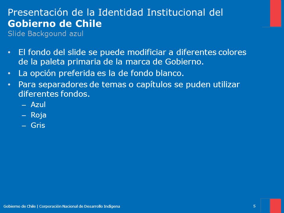 Presentación de la Identidad Institucional del Gobierno de Chile Slide Backgound azul